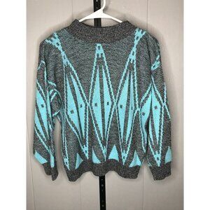 Vintage 80s Women Size S/M Blue gray diamond Grandma Sweater Made USA